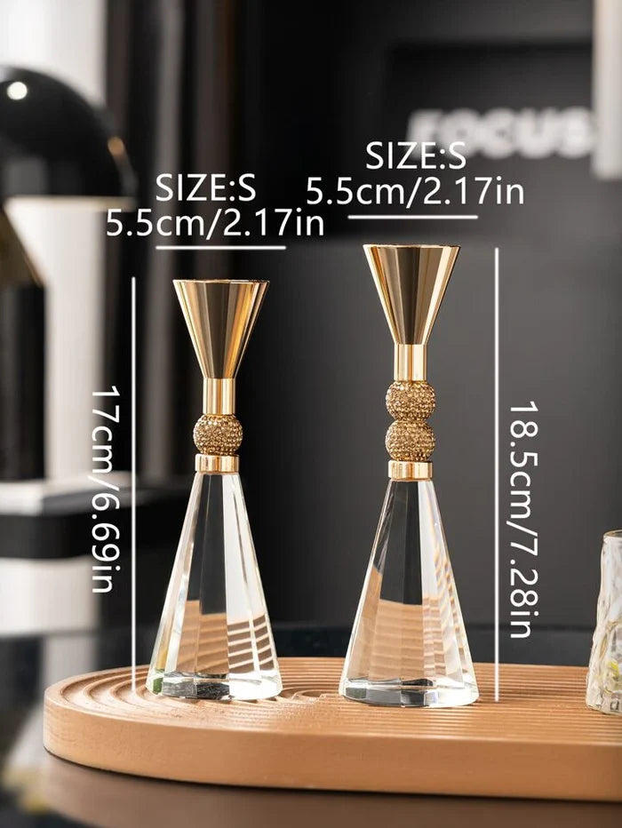 Metal Crystal Bottom Candlestick Dining Table Living Room Decoration (Set Of 2) Metal Crystal Bottom Candlestick Dining Table Living Room Decoration (Set Of 2)