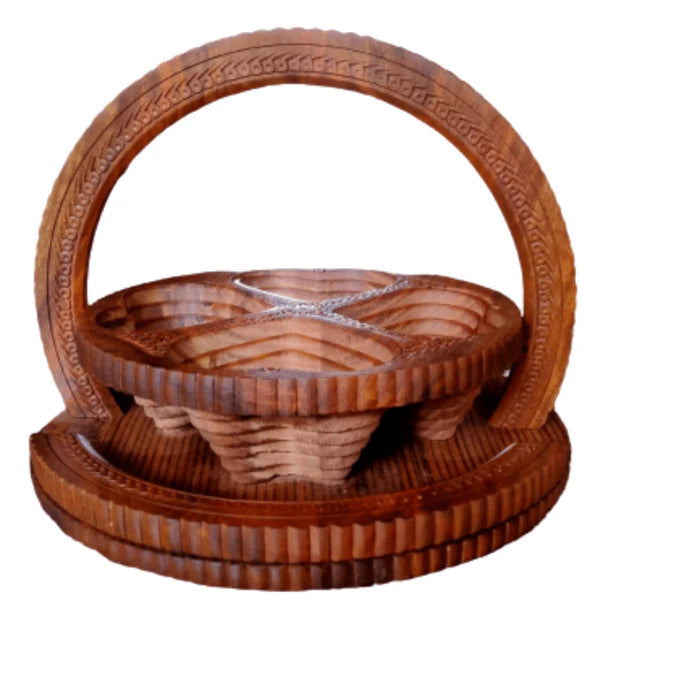 Wooden Fold-able Dry Fruit Basket (4 compartments) Wooden Fold-able Dry Fruit Basket (4 compartments)