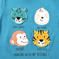 INFANT BOYS COTTON INTERLOCK KNITTED ROMPER ANIMAL-BLUE