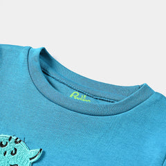 INFANT BOYS COTTON INTERLOCK KNITTED ROMPER ANIMAL-BLUE