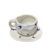 Matte White Blue Swallow Coffee Cup And Saucer
