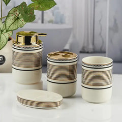 Ceramic Brown Textured Bathroom Accessories Set ( Set of 4 )