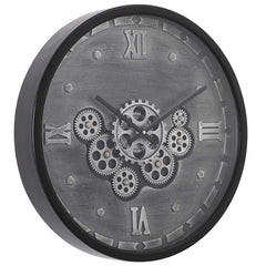 Industrial Black Grey Moving Gear Wall Clock