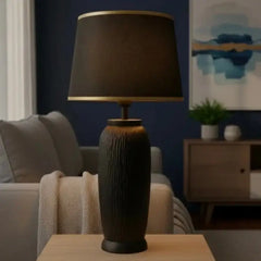 Contemporary Matte Black Table Lamp With Gold Accents