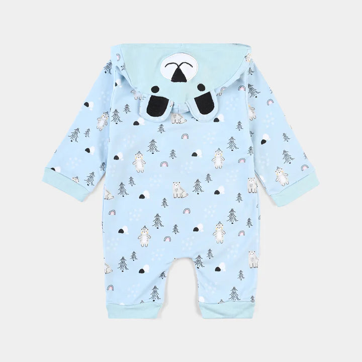 INFANT BOYS COTTON INTERLOCK ROMPER BEAR-BLUE INFANT BOYS COTTON INTERLOCK ROMPER BEAR-BLUE
