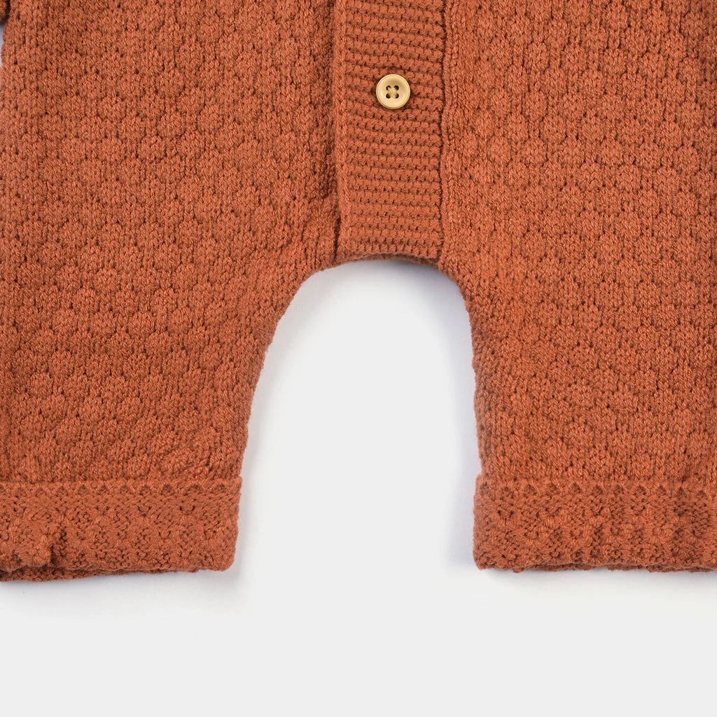 INFANT BOYS SWEATER KNIT HOODED ROMPER - BROWN INFANT BOYS SWEATER KNIT HOODED ROMPER - BROWN