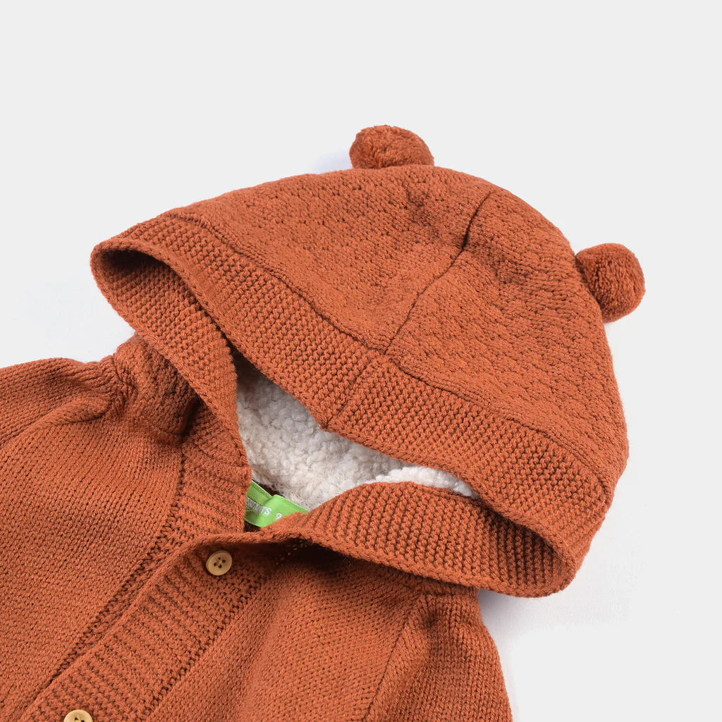 INFANT BOYS SWEATER KNIT HOODED ROMPER - BROWN INFANT BOYS SWEATER KNIT HOODED ROMPER - BROWN