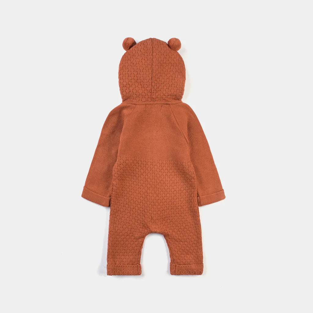 INFANT BOYS SWEATER KNIT HOODED ROMPER - BROWN INFANT BOYS SWEATER KNIT HOODED ROMPER - BROWN