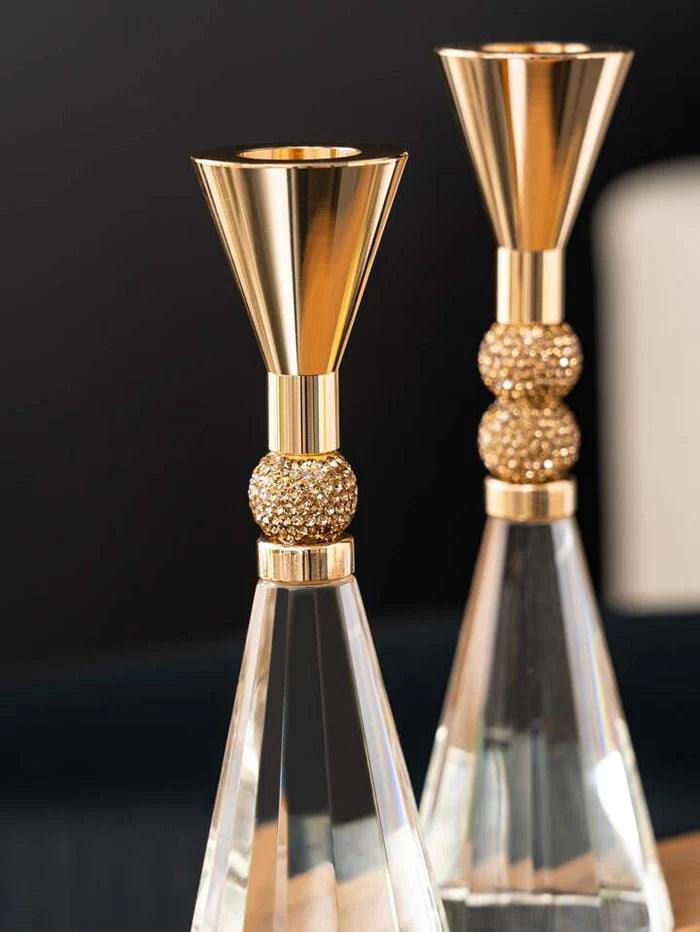 Metal Crystal Bottom Candlestick Dining Table Living Room Decoration (Set Of 2) Metal Crystal Bottom Candlestick Dining Table Living Room Decoration (Set Of 2)