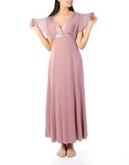 2 PIECE LACY NECK LONG NIGHTY -BEIGE