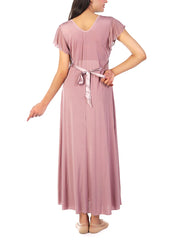 2 PIECE LACY NECK LONG NIGHTY -BEIGE