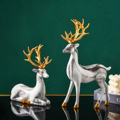Imitation Marble Deer Ornaments (Set Of 2)