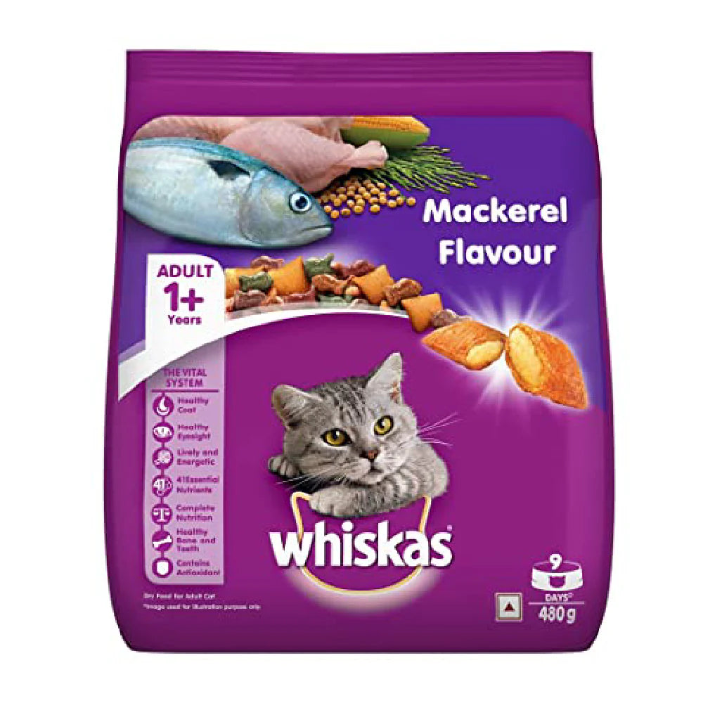 WHISKAS CAT FOOD ADULT MACKEREL 1+YEAR 480 GM WHISKAS CAT FOOD ADULT MACKEREL 1+YEAR 480 GM