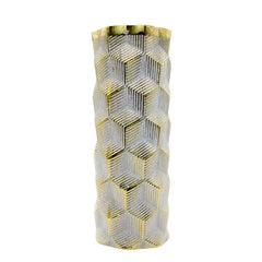 Tall Geometric Light Grey and Gold Vases (Set Of 2)