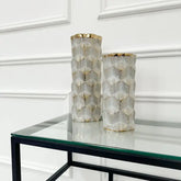 Tall Geometric Light Grey and Gold Vases (Set Of 2)