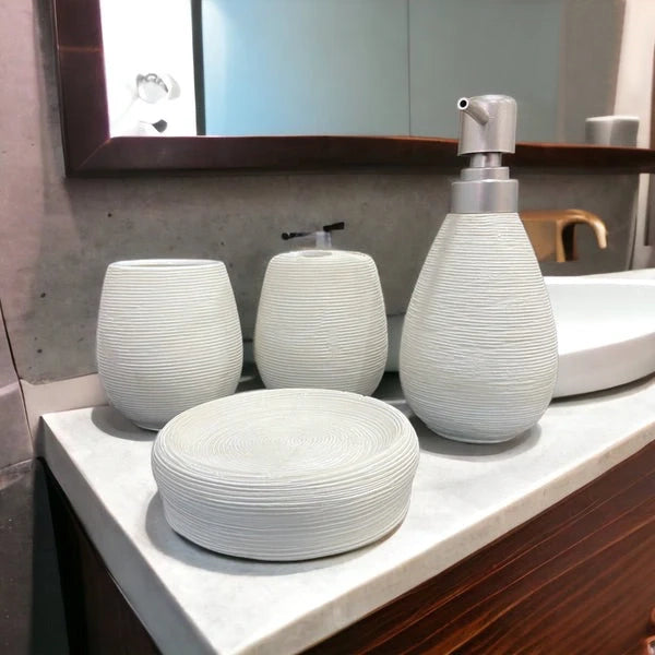 European Circled Textured White Bath Set (4 Pcs) European Circled Textured White Bath Set (4 Pcs)