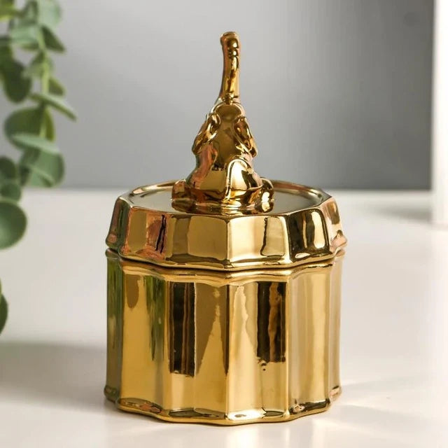 Golden Elephant Ceramic Storage Box Decor Golden Elephant Ceramic Storage Box Decor