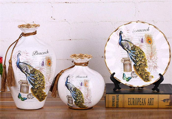 Peacock Ceramic Vase Set (3 Pcs) Peacock Ceramic Vase Set (3 Pcs)