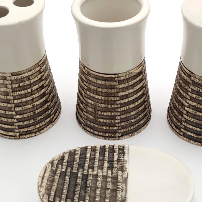 White Wood Ceramic Bath Set (4 Pcs) White Wood Ceramic Bath Set (4 Pcs)