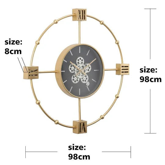 Large Gold Metal Moving Gears Wall Clock Large Gold Metal Moving Gears Wall Clock