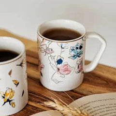 Floral Design Coffee Mugs With Stand (Set Of 4)