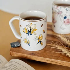 Floral Design Coffee Mugs With Stand (Set Of 4)