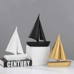 Modern Sailing Boat Statue Collectible Ornament Resin