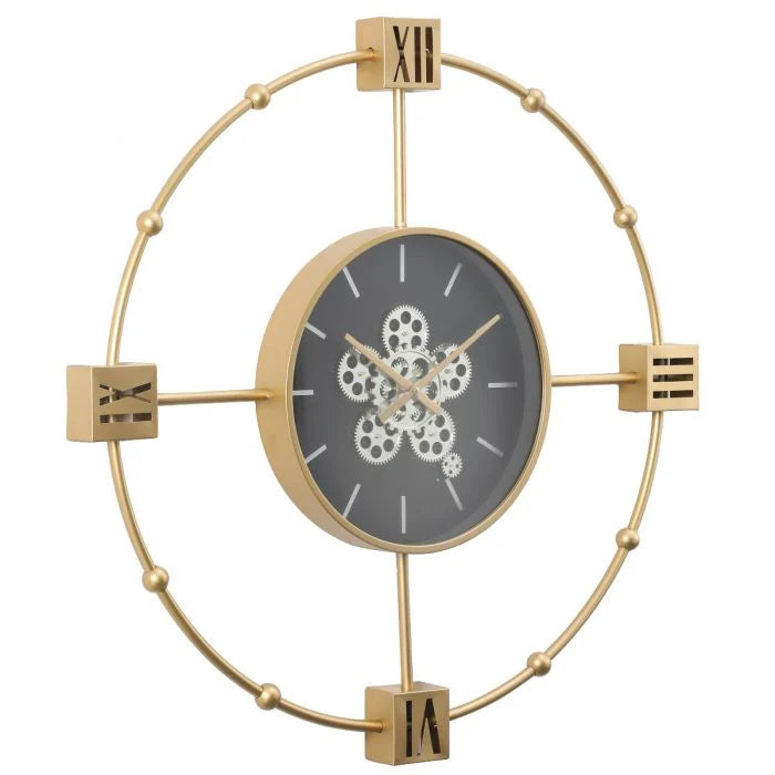 Large Gold Metal Moving Gears Wall Clock Large Gold Metal Moving Gears Wall Clock