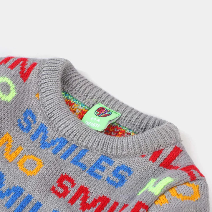 INFANT BOYS ACRYLIC SMILE FULL SLEEVES SWEATER - GREY INFANT BOYS ACRYLIC SMILE FULL SLEEVES SWEATER - GREY