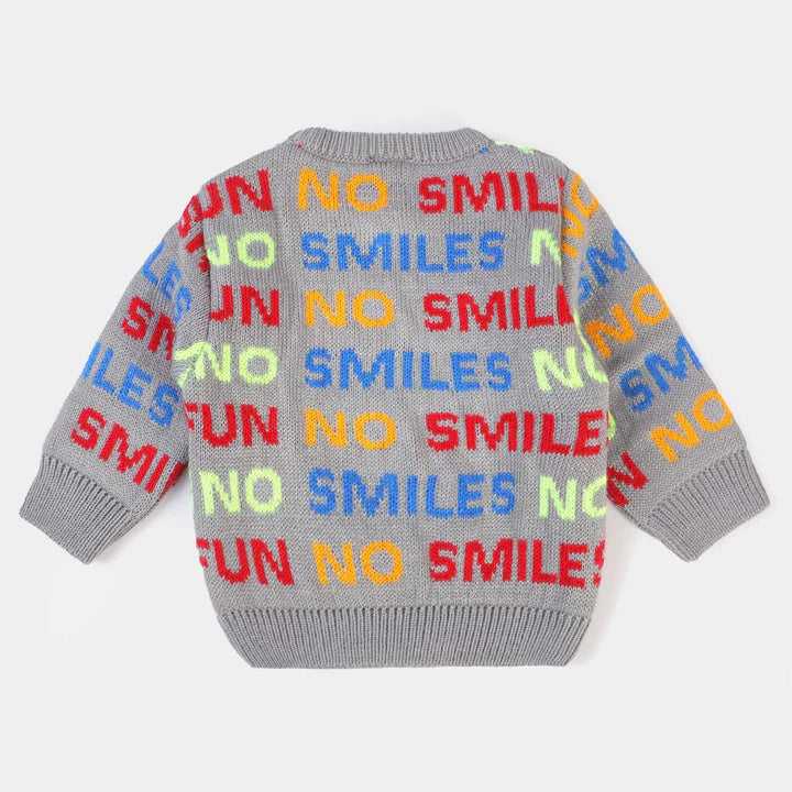 INFANT BOYS ACRYLIC SMILE FULL SLEEVES SWEATER - GREY INFANT BOYS ACRYLIC SMILE FULL SLEEVES SWEATER - GREY