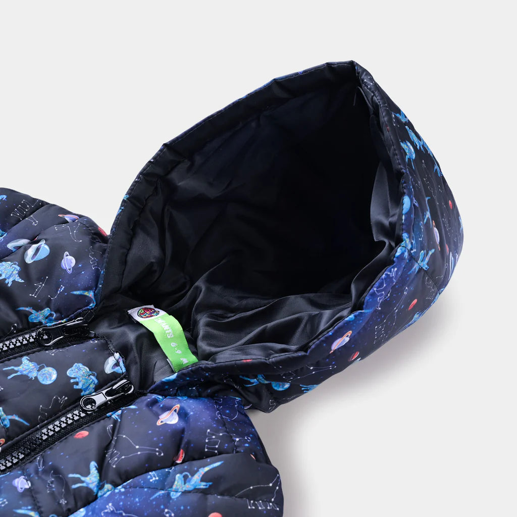 INFANT BOYS TAFFETA PUFFER ROMPER DINO IN SPACE-NAVY BLUE INFANT BOYS TAFFETA PUFFER ROMPER DINO IN SPACE-NAVY BLUE