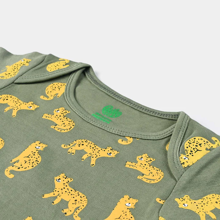 INFANT UNISEX COTTON INTERLOCK ROMPER TIGER-C.OLIVE INFANT UNISEX COTTON INTERLOCK ROMPER TIGER-C.OLIVE