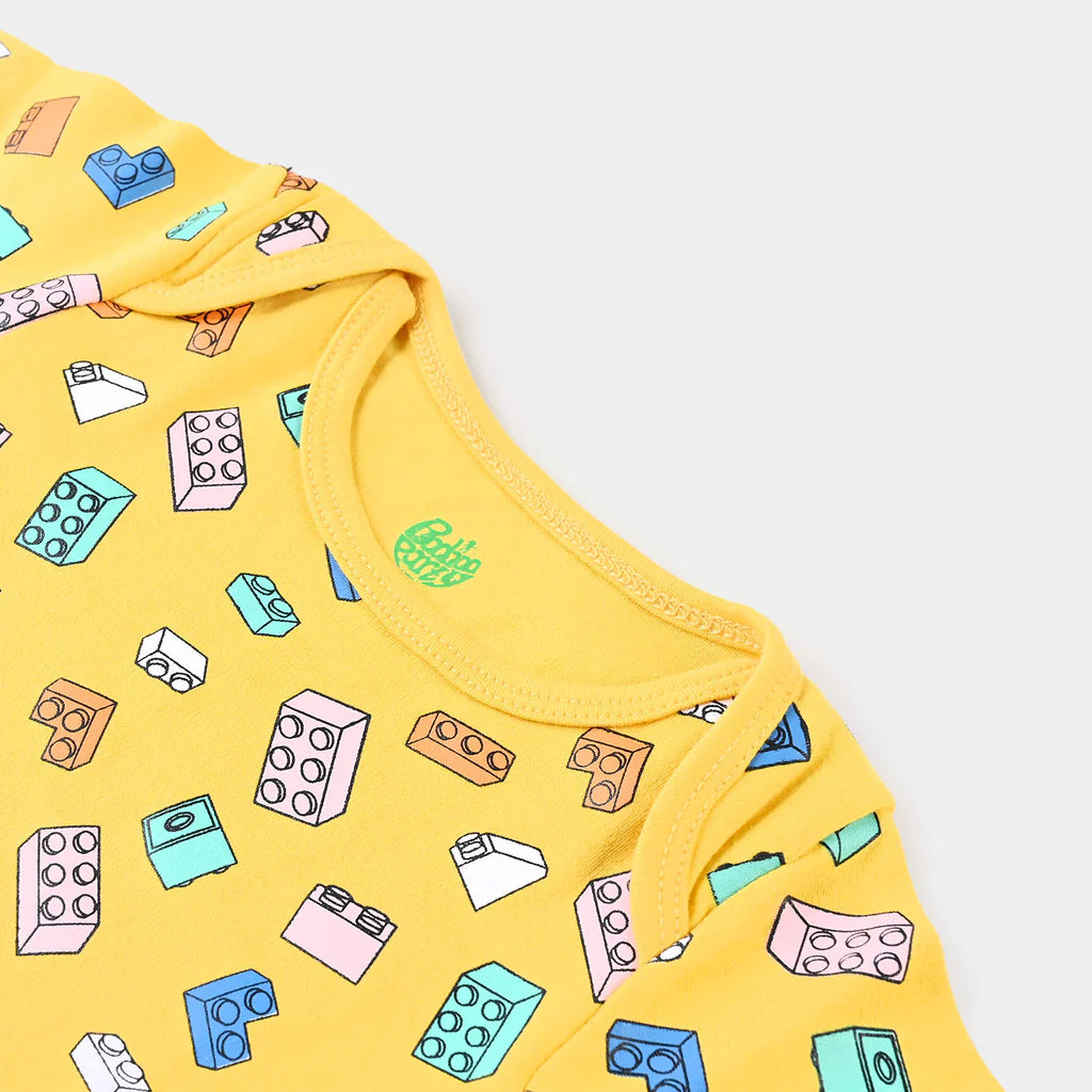 INFANT UNISEX COTTON INTERLOCK ROMPER BLOCKS-LEMON CHROME INFANT UNISEX COTTON INTERLOCK ROMPER BLOCKS-LEMON CHROME