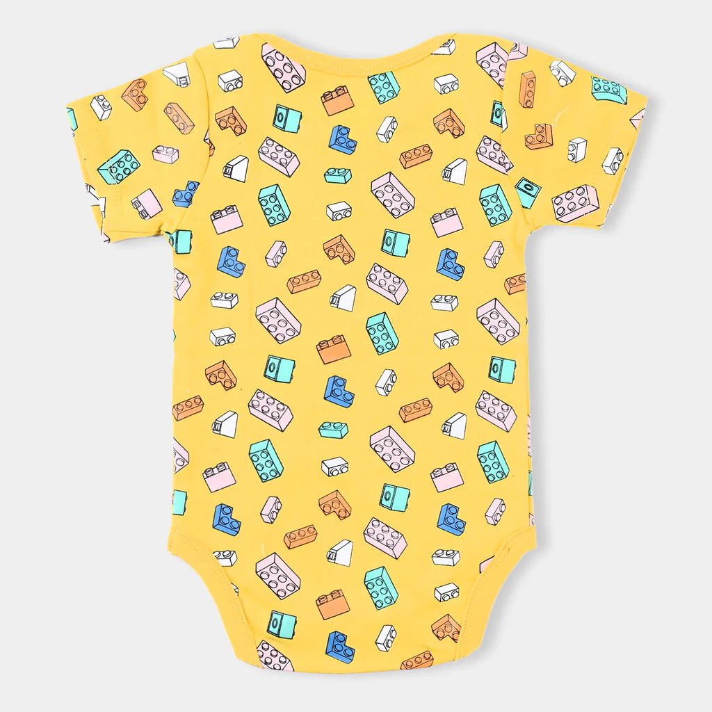 INFANT UNISEX COTTON INTERLOCK ROMPER BLOCKS-LEMON CHROME INFANT UNISEX COTTON INTERLOCK ROMPER BLOCKS-LEMON CHROME