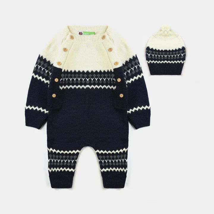 INFANT BOYS SWEATER KNIT ROMPER W/CAP AMULET-NAVY-OFF WHITE INFANT BOYS SWEATER KNIT ROMPER W/CAP AMULET-NAVY-OFF WHITE