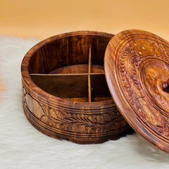 Wooden Carved Hotpot & Dry Fruit Box (2 in 1)