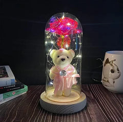 LED Eternal Teddy Bear Rose Decor