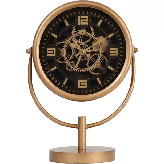 Gold Metal Moving Gears Stem Desk Clock