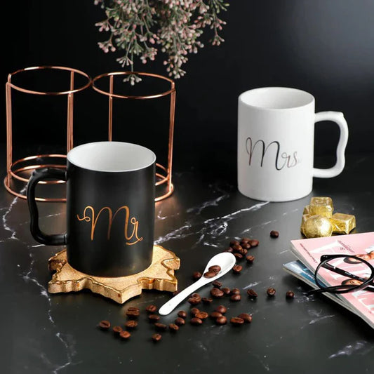 Ceramic Mr & Mrs Mugs Set With Stand