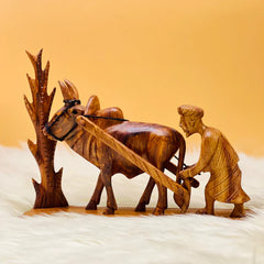 Hand Carved Wooden Farmer Sculpture