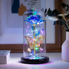 Crystal Light Up Butterfly Rose in Glass Dome