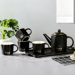 European Style China Teapot Cup with China Tray (6 Pcs)