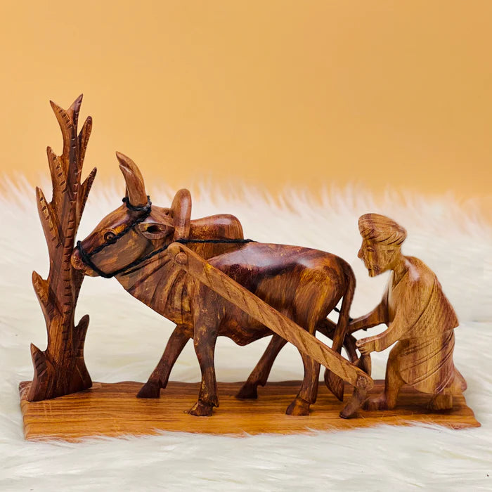 Hand Carved Wooden Farmer Sculpture