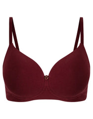 SIDE SMOOTHING BIO WASHED ANTI BACTERIAL COTTON WIRELESS T-SHIRT BRA-MAROON