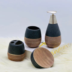 Self Textured Bath Set With Wooden Pattern (4 Pcs)