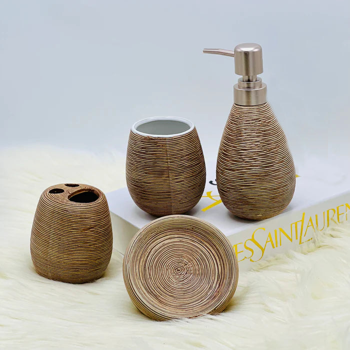 Check Texture Ceramic Bath Set (4 Pcs)