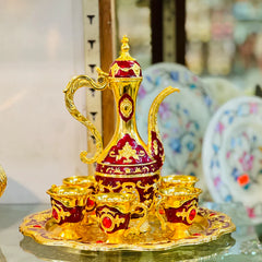 Royal Metal Tea Pot With 6 Tea Cups And Tray