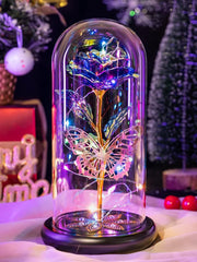 Crystal Light Up Butterfly Rose in Glass Dome