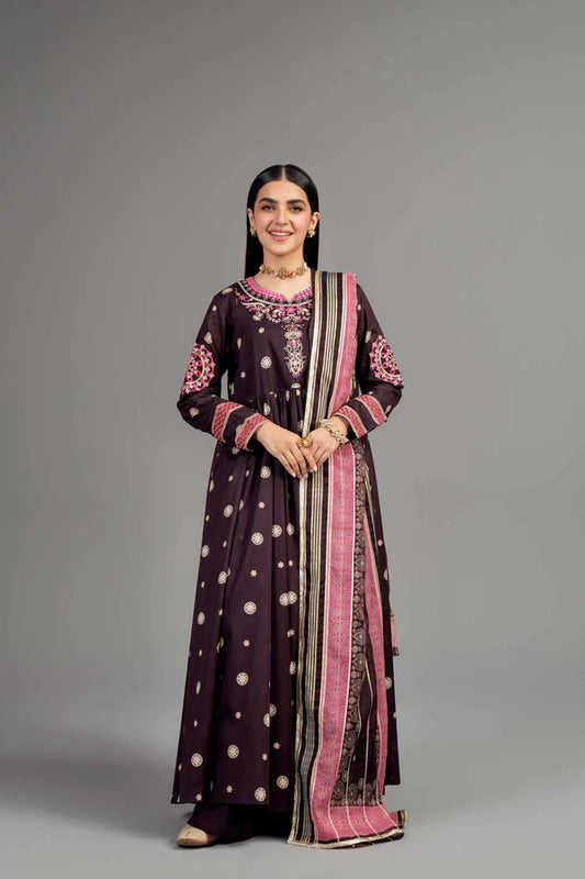 3 Piece - Printed Embroidered Suit - 42402064