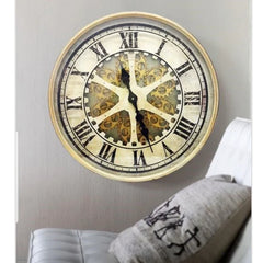 Ragnar Gold Round Exposed Moving Gear Wall Clock